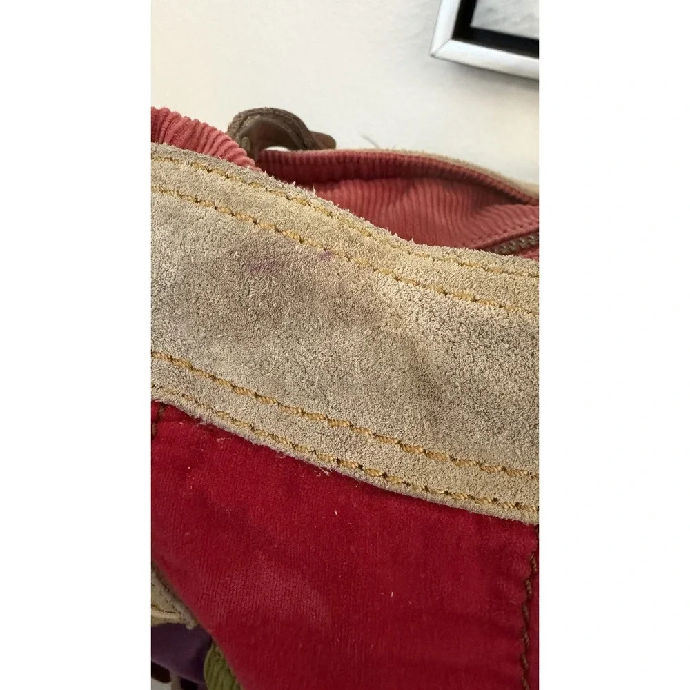 VTG Lucky Brand Corduroy Patchwork Boho Shoulder Bag large Crossbody Hobo Tote